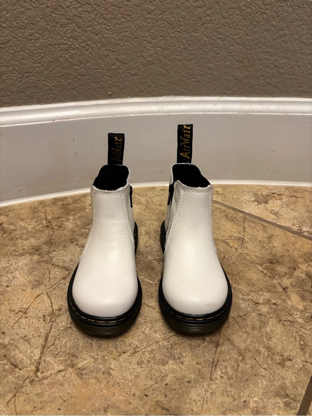 Dr. Martens White Chelsea Boots with Black Sole